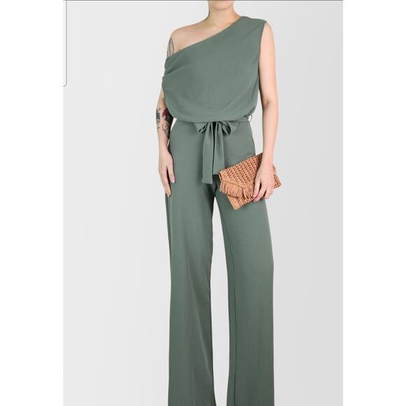 Zara Pants - ZARA Sage Green Cowl Neck Wide Leg Jumpsuit with Belt – Size M